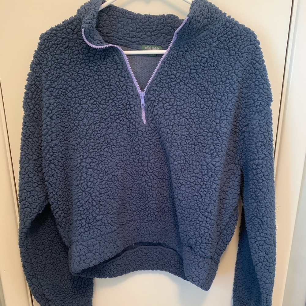 Blue Sherpa cropped quarter zip